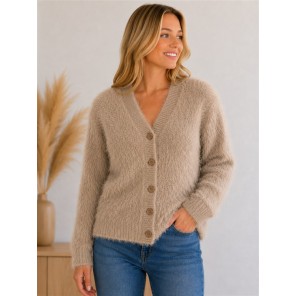 Red Button Vest Fuzzy SRB5115 Latte Red Button Vest Fuzzy SRB5115 Latte